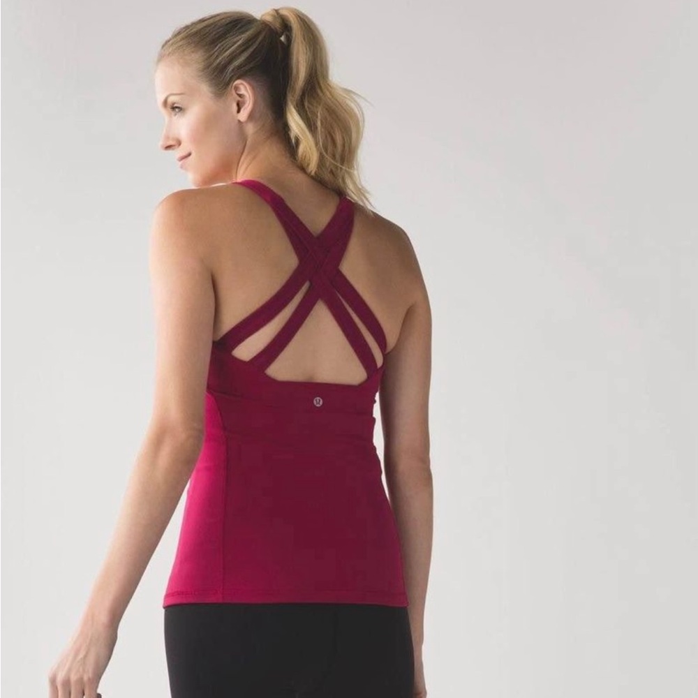Lululemon Enhearten Criss Cross Tank Top in Berry Rumble Size 2